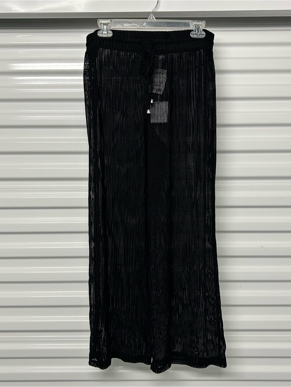 Black Sheer Knit Maxi Pants with Drawstring Waist